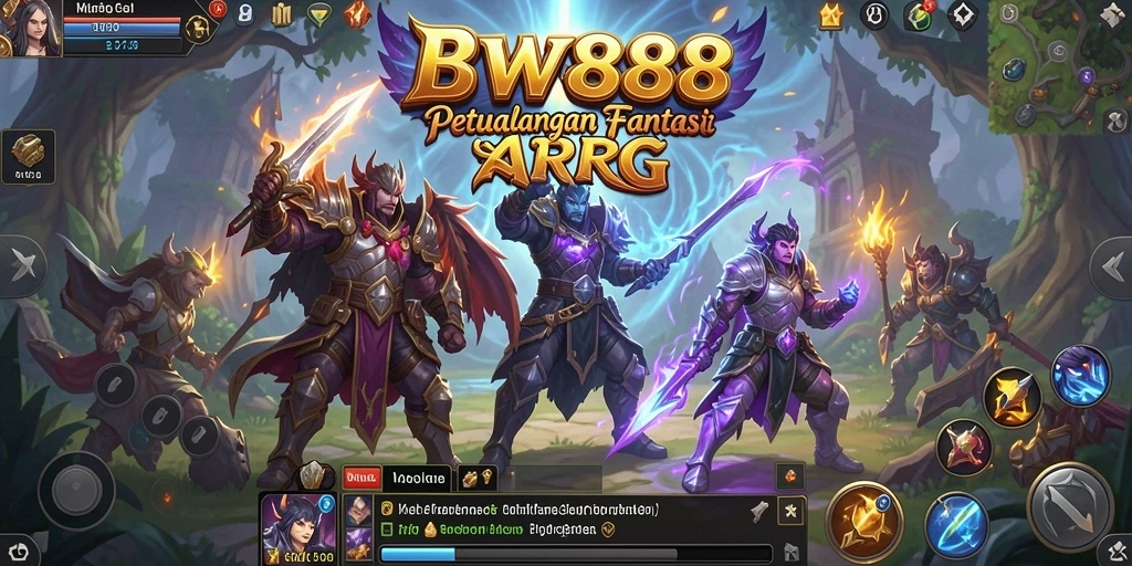Screenshot gameplay ARPG BW888 menampilkan pertarungan epik.
