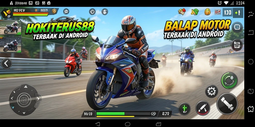 Screenshot HOKITERUS88 menampilkan aksi balap motor yang mendebarkan.
