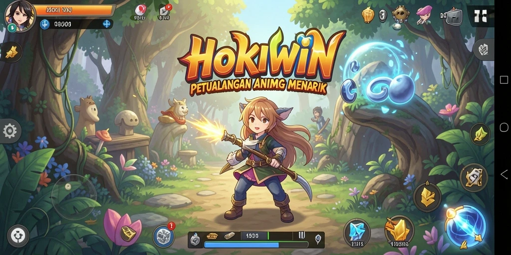 Screenshot utama HOKIWIN menunjukkan karakter Anime dalam aksi menarik.