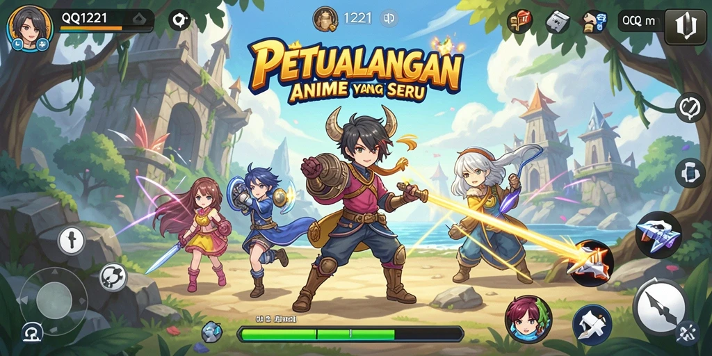 Tangkapan layar menunjukkan aksi seru dalam game QQ1221 yang penuh warna.